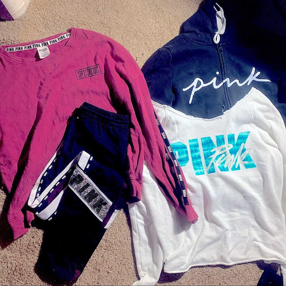 Pink long sleeves and zip up hoodie and bling sweats/Jeggings all size smalls